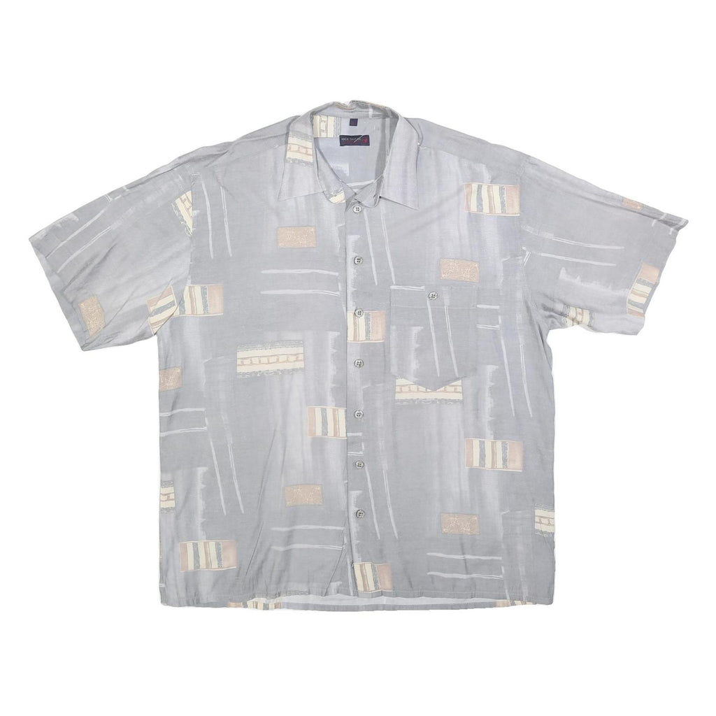 NICK TAYLOR Mens Grey & Beige Patterned Cotton Blend Shirt M Casual Relaxed Fit