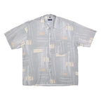 NICK TAYLOR Mens Grey & Beige Patterned Cotton Blend Shirt M Casual Relaxed Fit