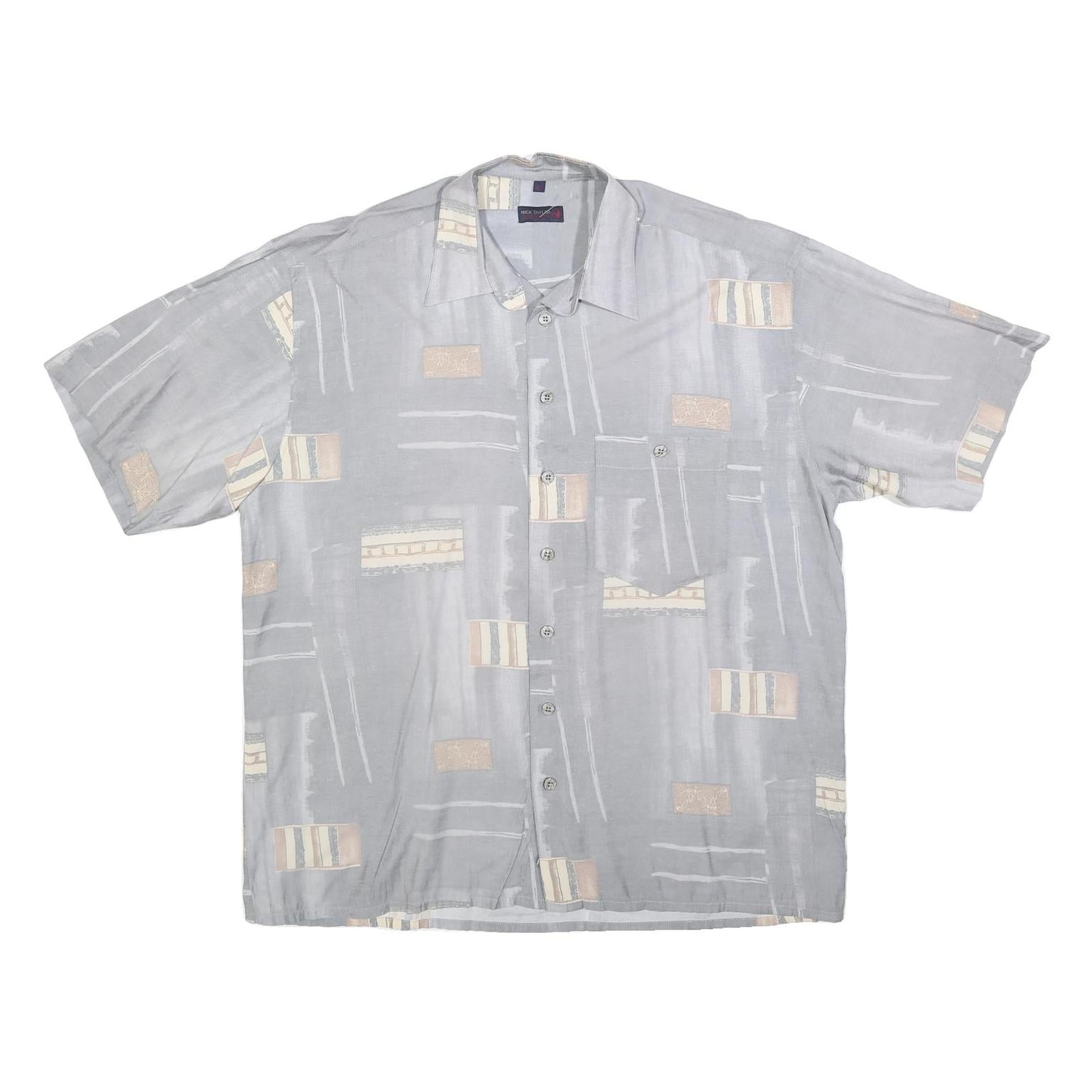 NICK TAYLOR Mens Grey & Beige Patterned Cotton Blend Shirt M Casual Relaxed Fit