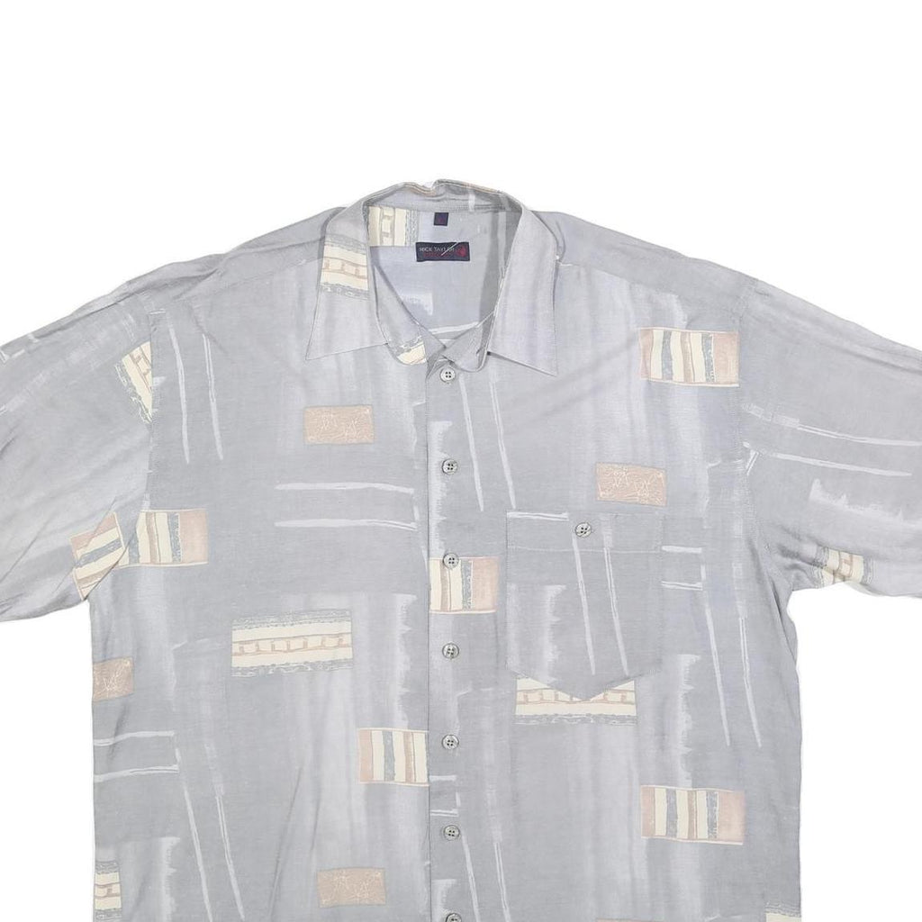 NICK TAYLOR Mens Grey & Beige Patterned Cotton Blend Shirt M Casual Relaxed Fit