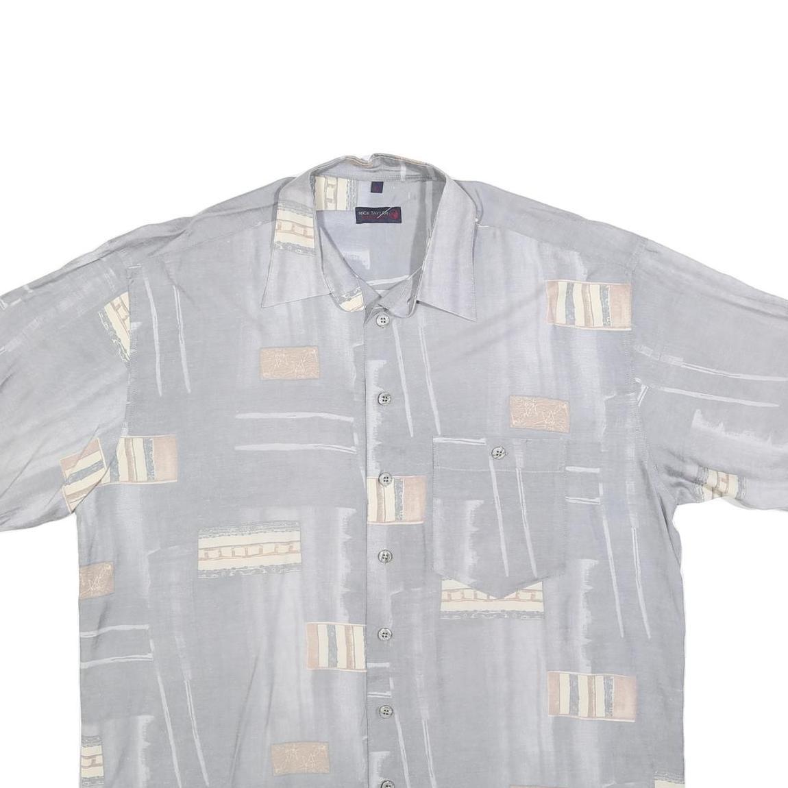 NICK TAYLOR Mens Grey & Beige Patterned Cotton Blend Shirt M Casual Relaxed Fit