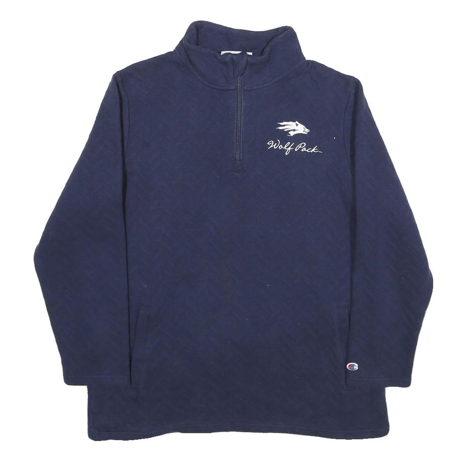 CHAMPION Womens Navy Blue Wolf Pack 1/4 Zip Sweatshirt M Cotton Blend Casual