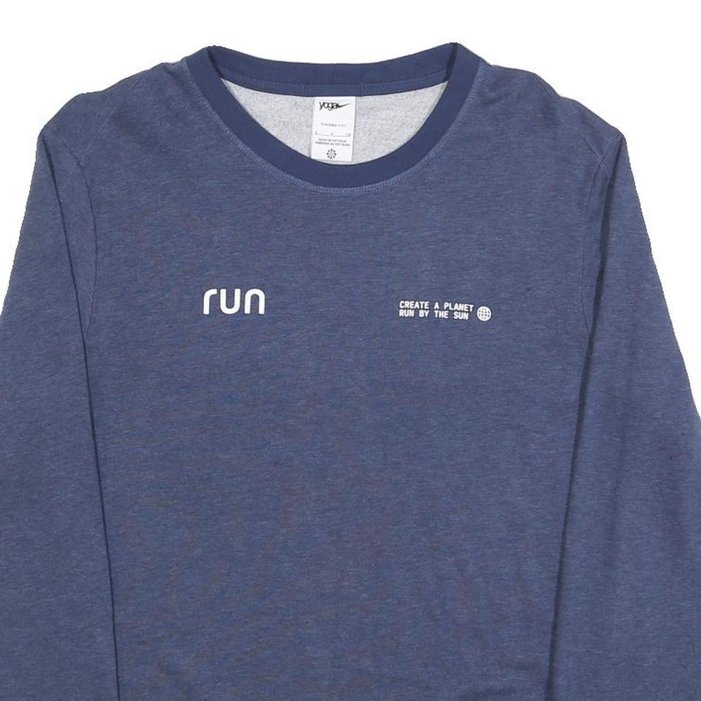 NIKE Womens Blue Crew Neck S Sweatshirt Cotton Blend Pullover Running