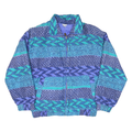 FUDA Mens Blue Teal Geometric Pattern Silk Jacket M Zip Casual Retro Stylish