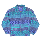 FUDA Mens Blue Teal Geometric Pattern Silk Jacket M Zip Casual Retro Stylish
