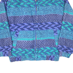 FUDA Mens Blue Teal Geometric Pattern Silk Jacket M Zip Casual Retro Stylish