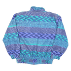 FUDA Mens Blue Teal Geometric Pattern Silk Jacket M Zip Casual Retro Stylish