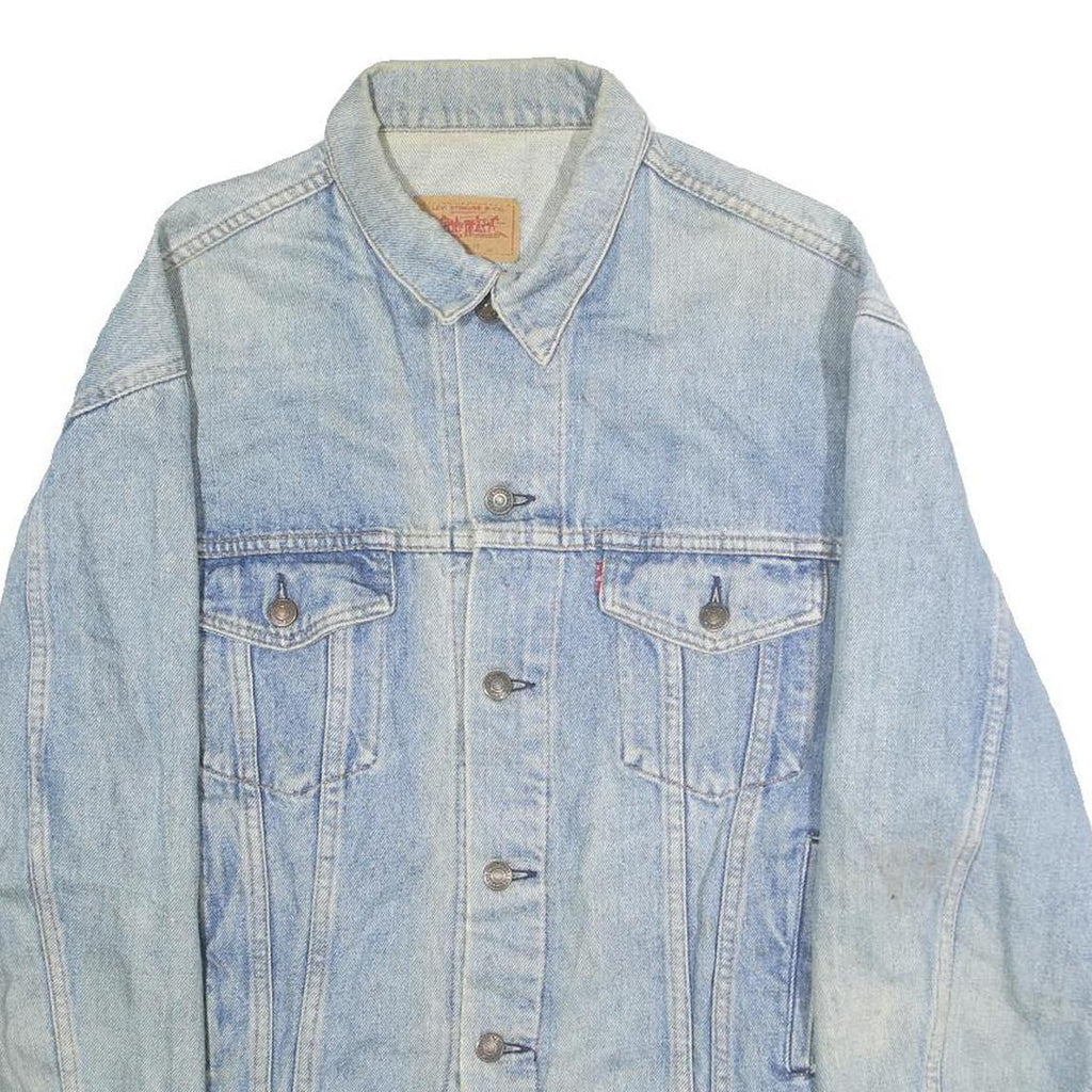 LEVI'S Mens Blue Denim Cotton Button Jacket L Plain Classic Fit Casual