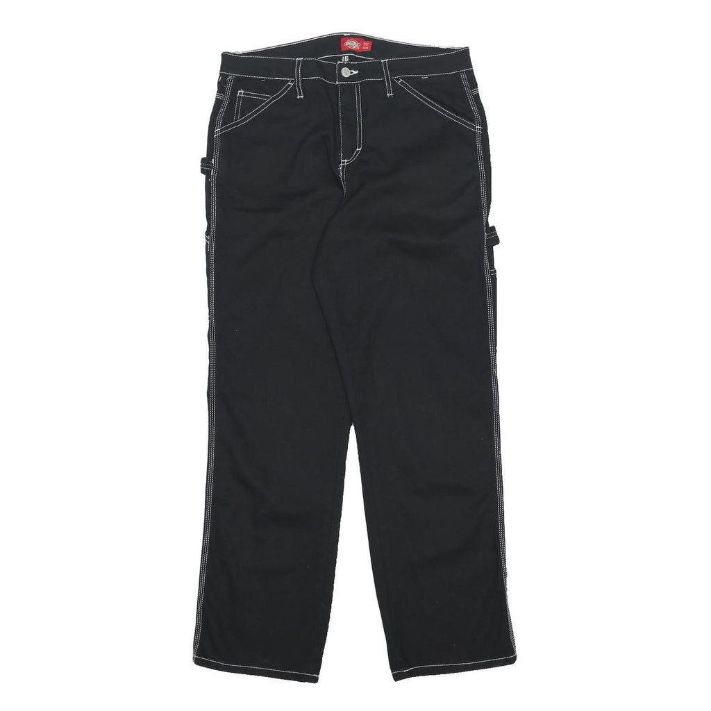 DICKIES Womens Black Relaxed Straight Denim W32 L29 Workwear Pockets Zip Closure