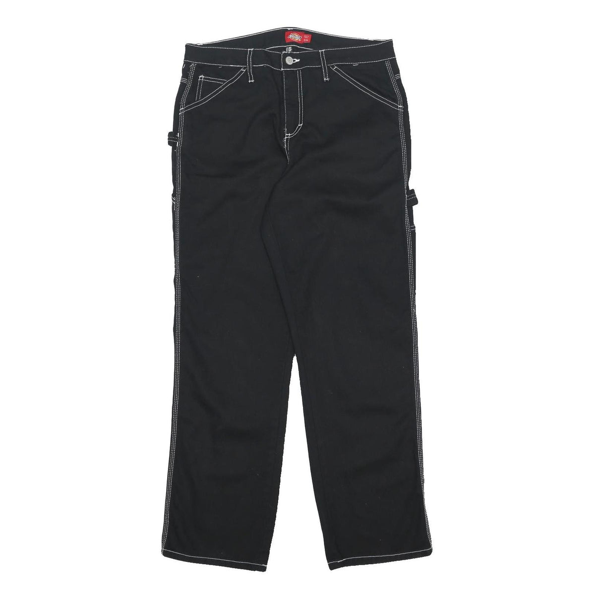 DICKIES Womens Black Relaxed Straight Denim W32 L29 Workwear Pockets Zip Closure
