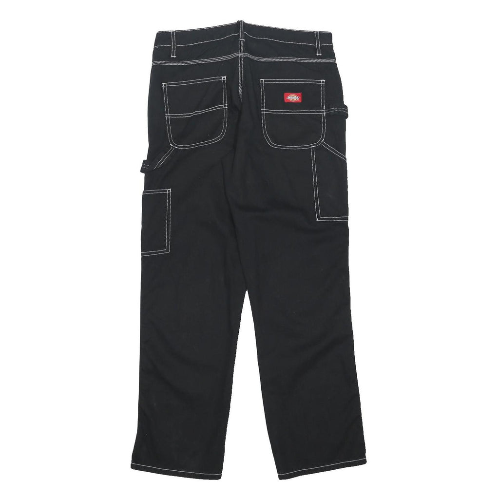 DICKIES Womens Black Relaxed Straight Denim W32 L29 Workwear Pockets Zip Closure