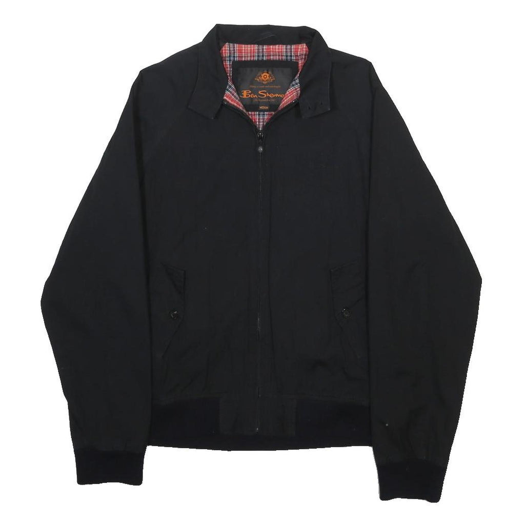 BEN SHERMAN Mens Black Harrington Jacket M Cotton Zip Plain Classic Casual