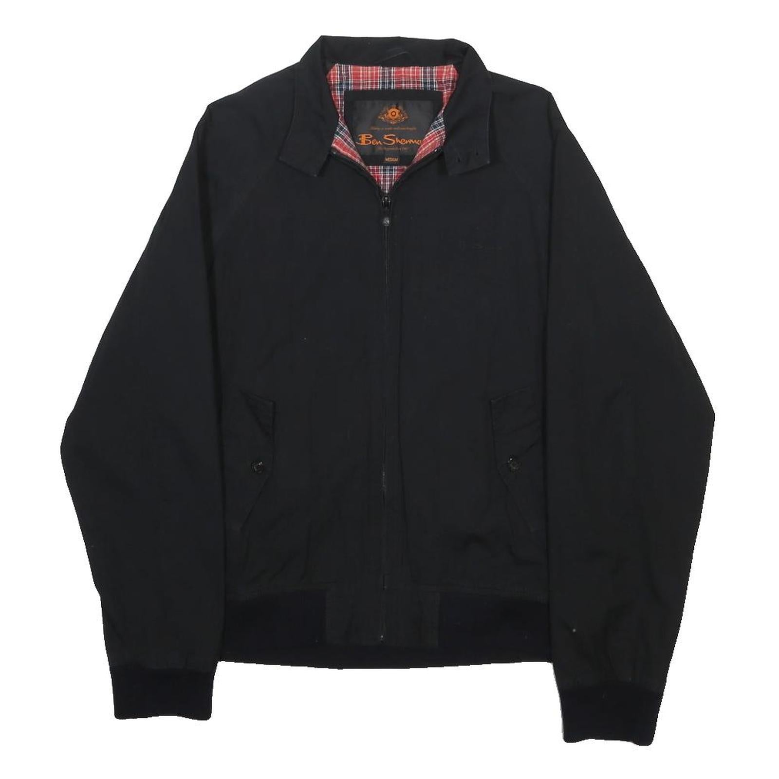 BEN SHERMAN Mens Black Harrington Jacket M Cotton Zip Plain Classic Casual