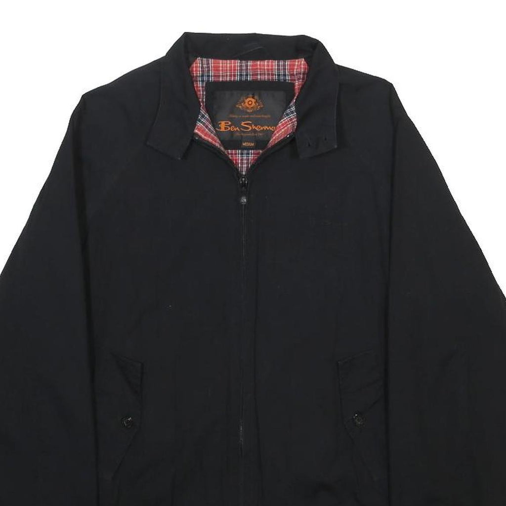 BEN SHERMAN Mens Black Harrington Jacket M Cotton Zip Plain Classic Casual