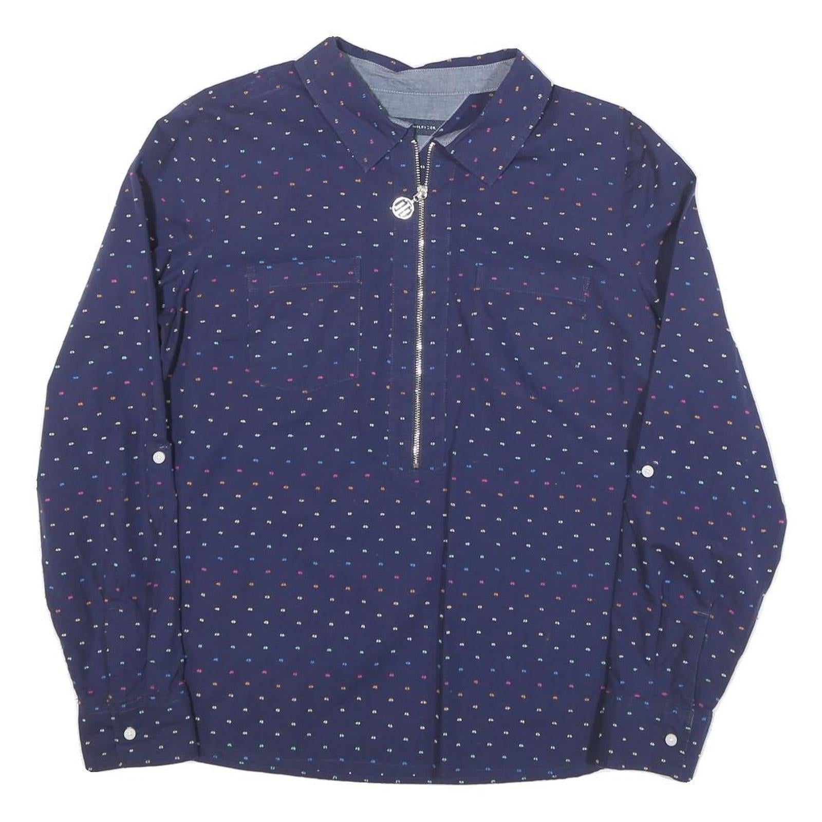TOMMY HILFIGER Womens Blue Printed Shirt Long Sleeve Collared M Cotton Blend