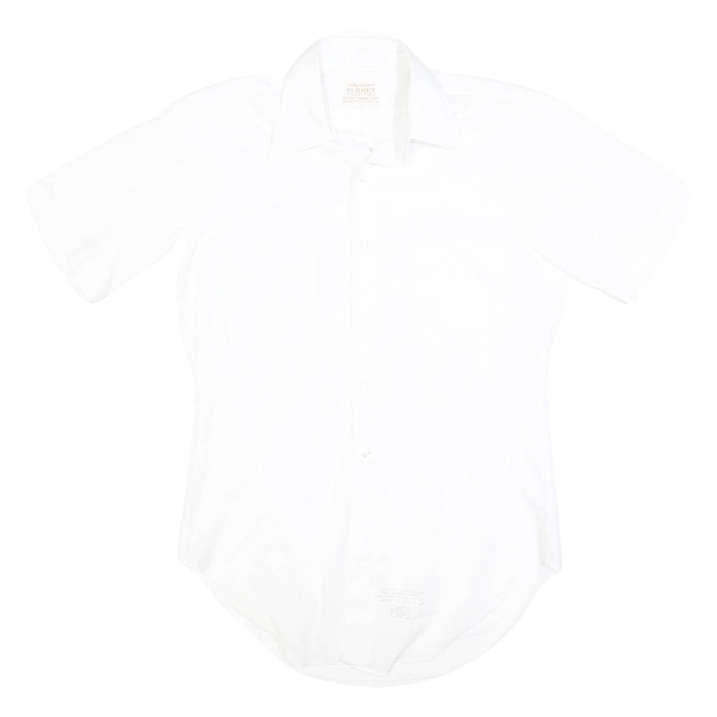 Womens White Plain Cotton Shirt M Casual Button Down Short Sleeve