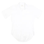 Womens White Plain Cotton Shirt M Casual Button Down Short Sleeve