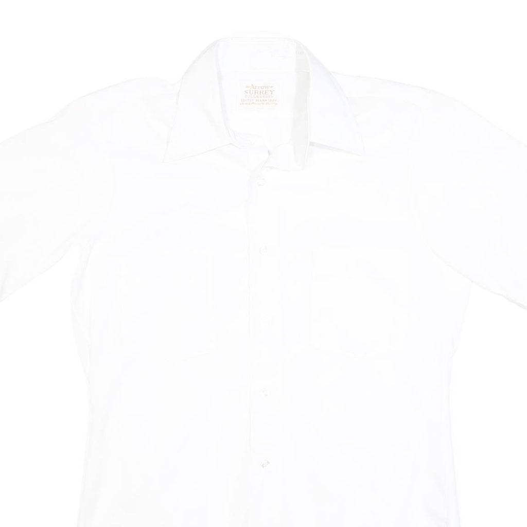 Womens White Plain Cotton Shirt M Casual Button Down Short Sleeve
