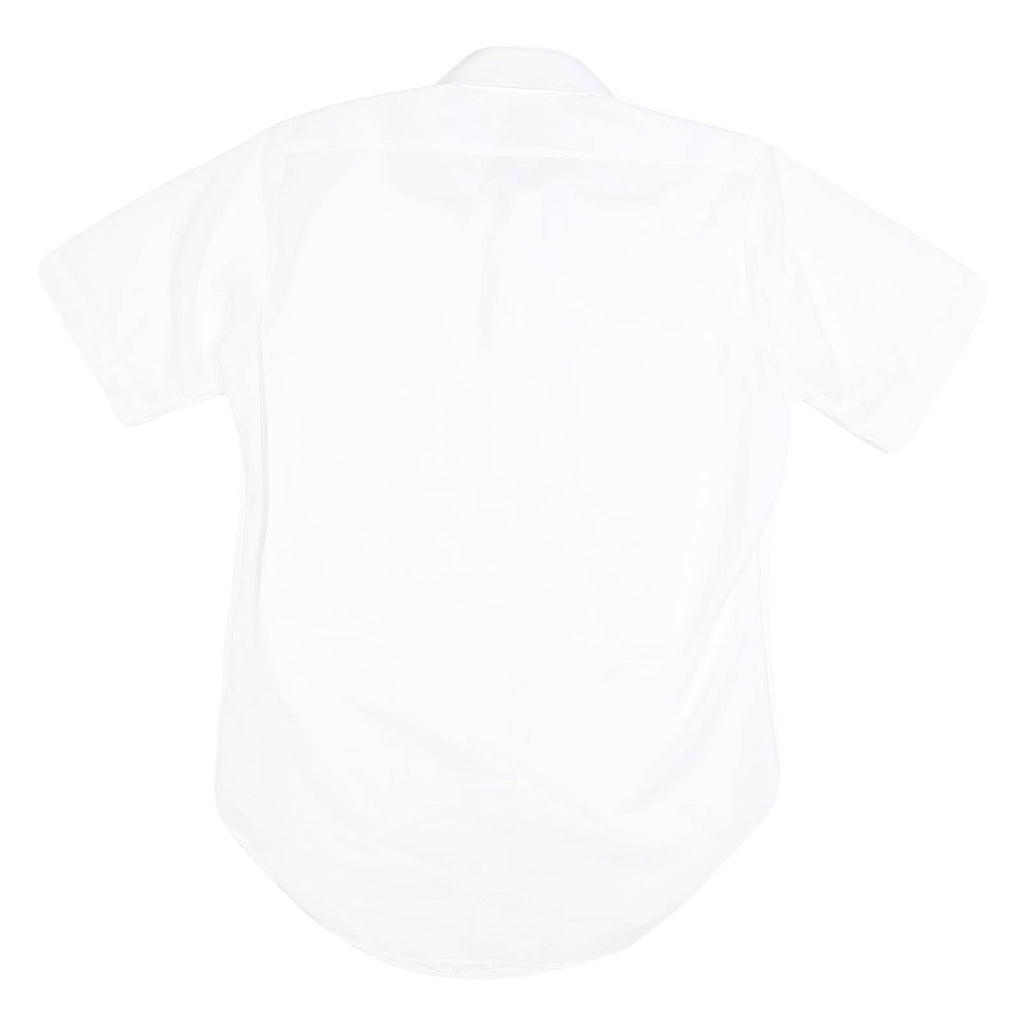 Womens White Plain Cotton Shirt M Casual Button Down Short Sleeve