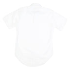 Womens White Plain Cotton Shirt M Casual Button Down Short Sleeve