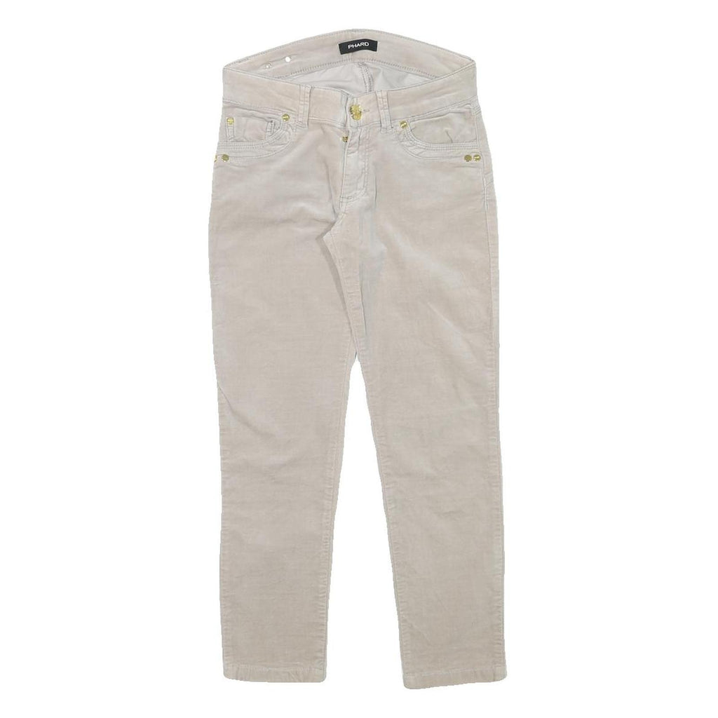 PHARD Womens Slim Beige Cotton Blend Trousers W26 L24 Zip Casual Stylish