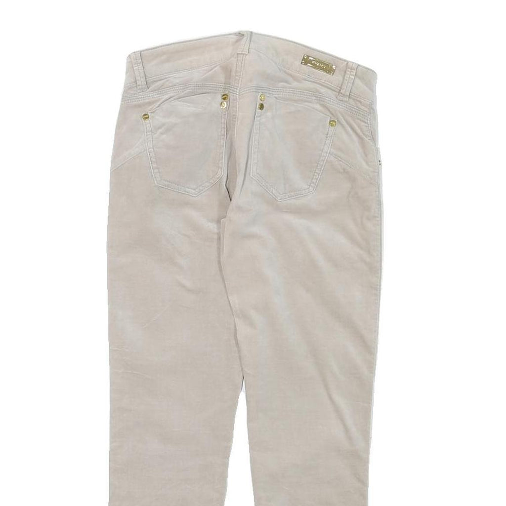 PHARD Womens Slim Beige Cotton Blend Trousers W26 L24 Zip Casual Stylish