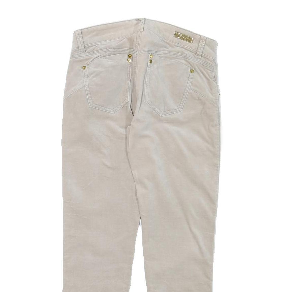 PHARD Womens Slim Beige Cotton Blend Trousers W26 L24 Zip Casual Stylish