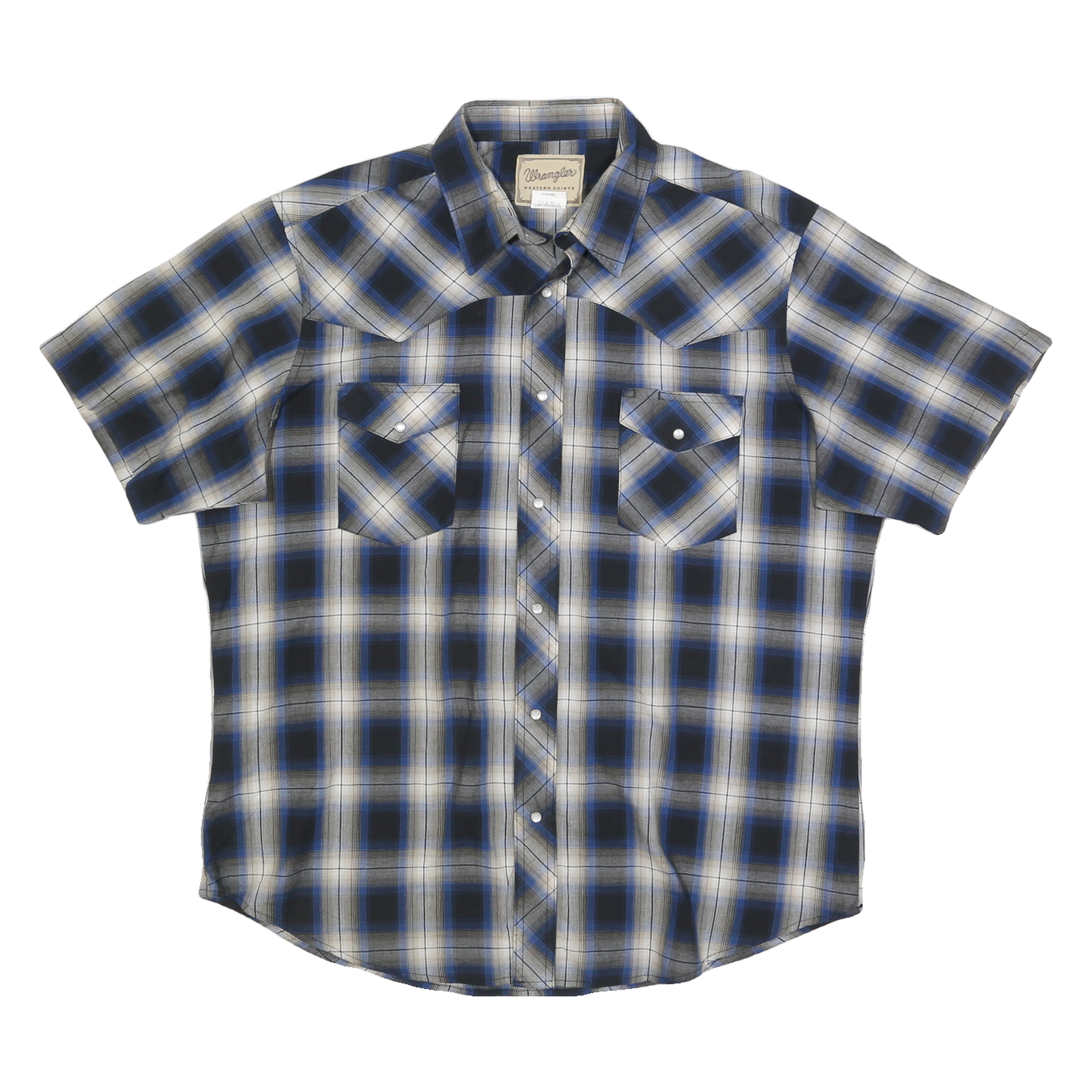 WRANGLER Womens Blue & Black & Cream Check Shirt XL Short Sleeve Cotton Blend