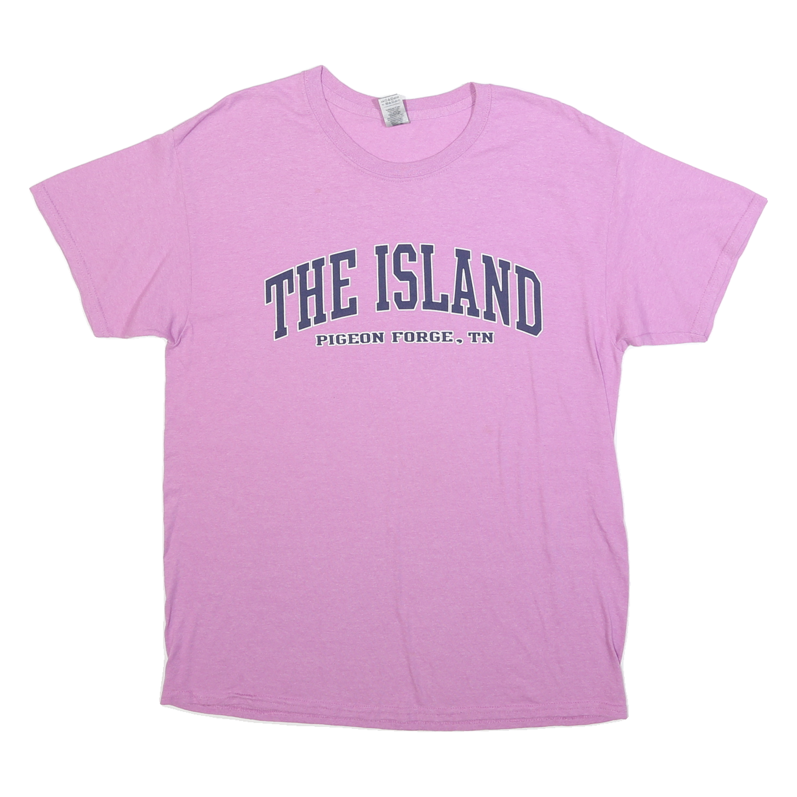 GILDAN Womens Pink The Island Graphic T-Shirt L Short Sleeve Crew Neck Casual