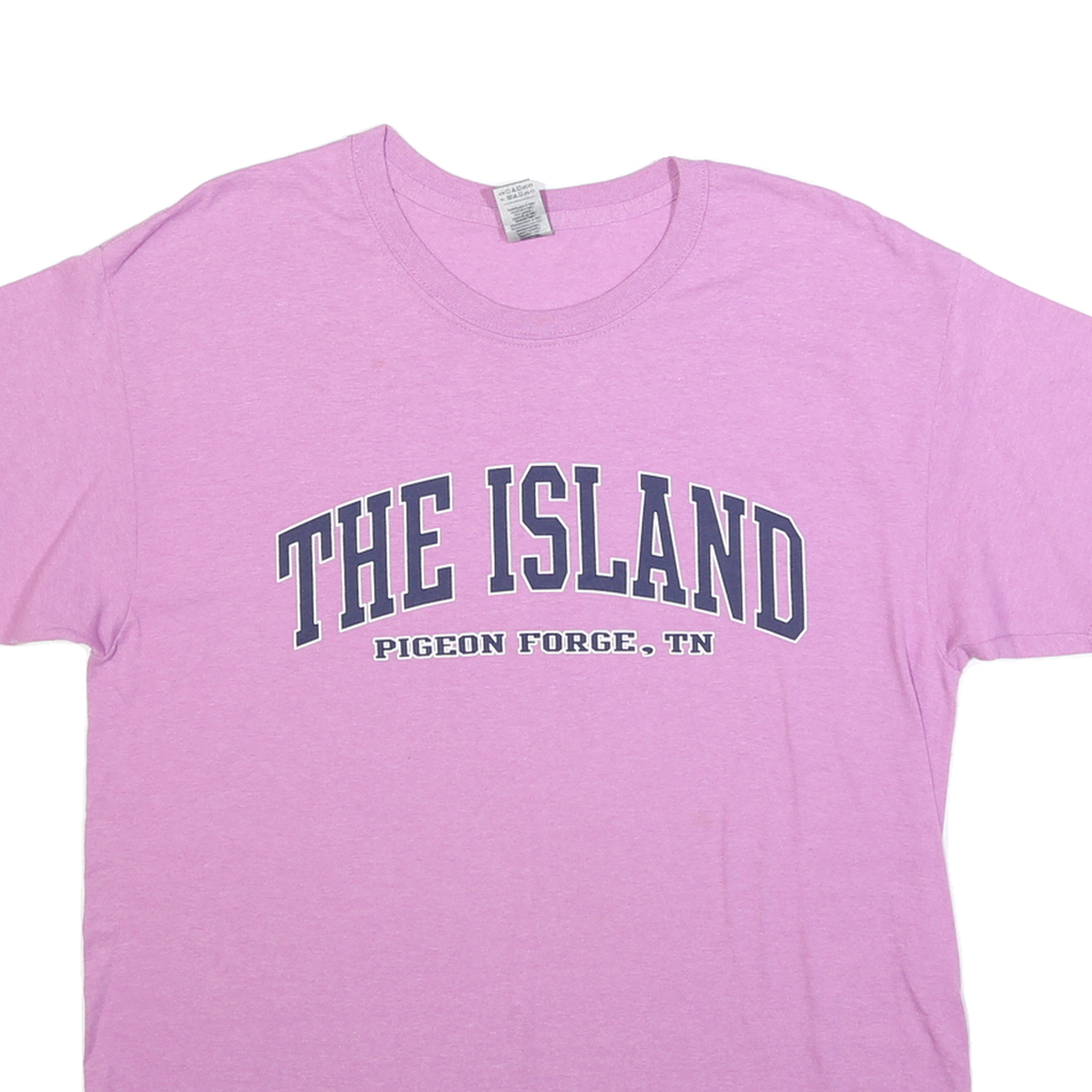 GILDAN Womens Pink The Island Graphic T-Shirt L Short Sleeve Crew Neck Casual
