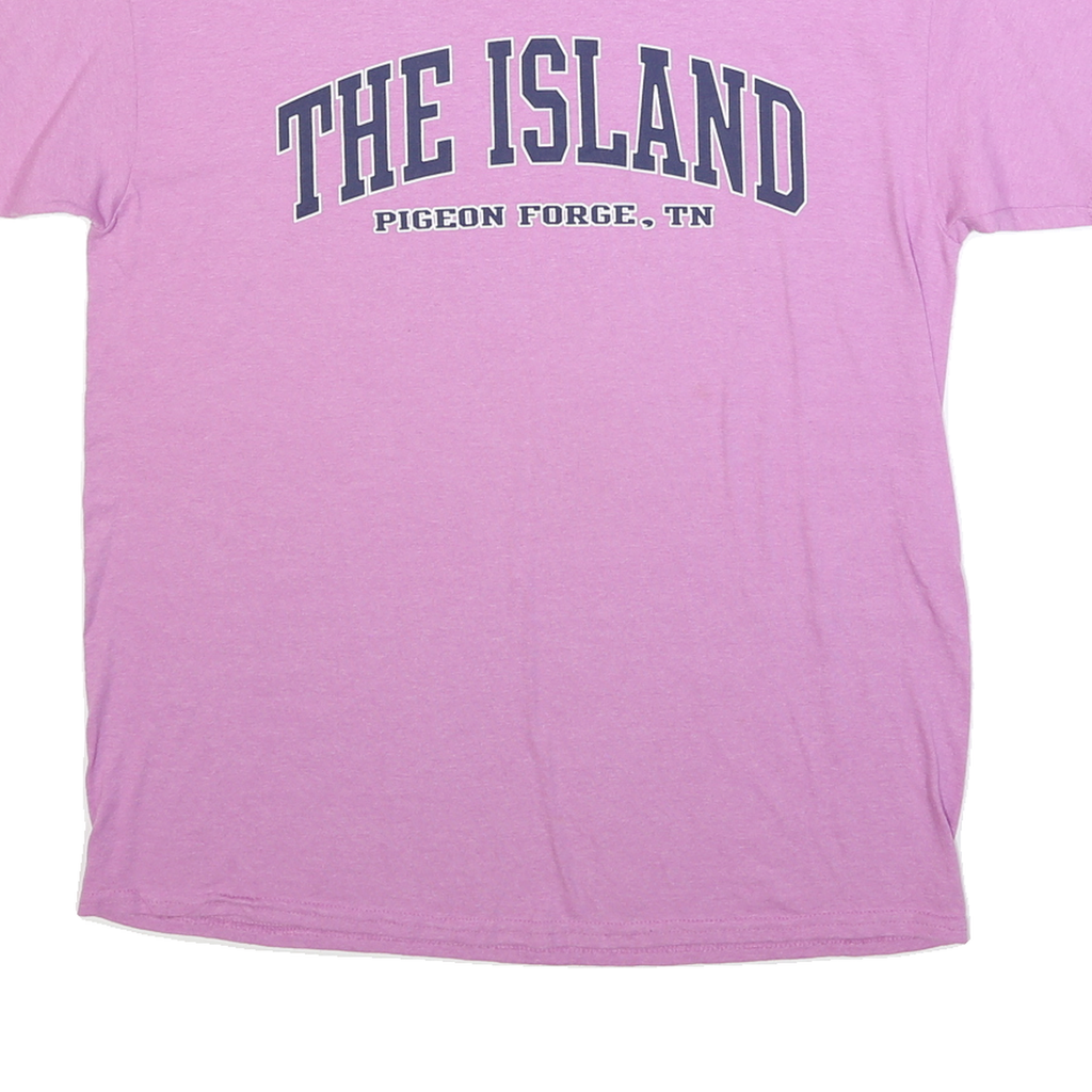 GILDAN Womens Pink The Island Graphic T-Shirt L Short Sleeve Crew Neck Casual