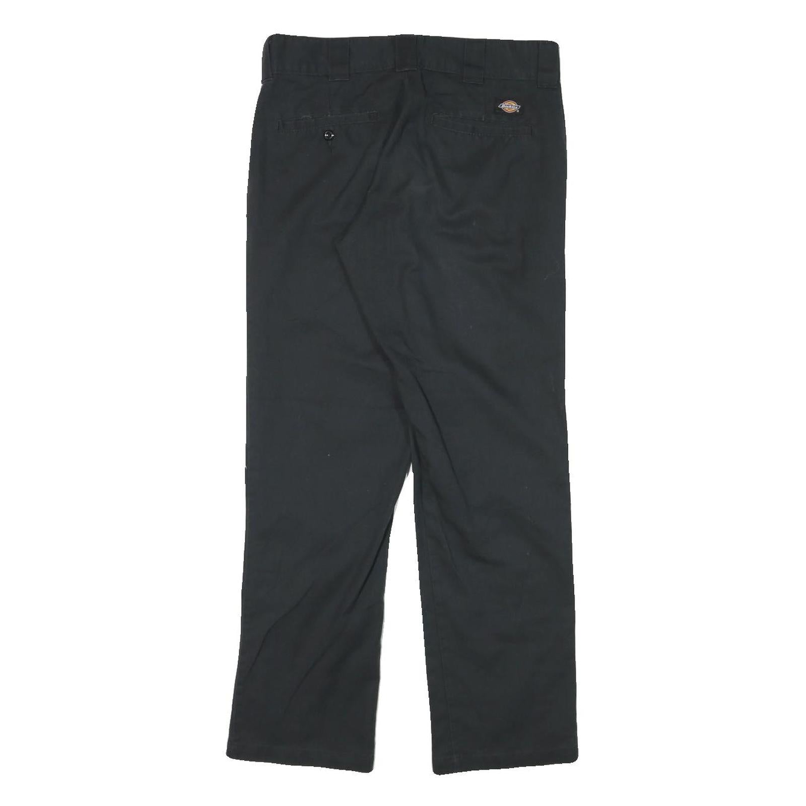 DICKIES Mens Black Regular Fit Straight Leg Trousers W30 L29 Cotton Blend Zip
