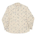 WOOLRICH Womens Cream & Blue Leaf Print Shirt L Cotton Casual Button-Up