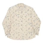 WOOLRICH Womens Cream & Blue Leaf Print Shirt L Cotton Casual Button-Up