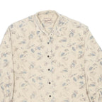 WOOLRICH Womens Cream & Blue Leaf Print Shirt L Cotton Casual Button-Up