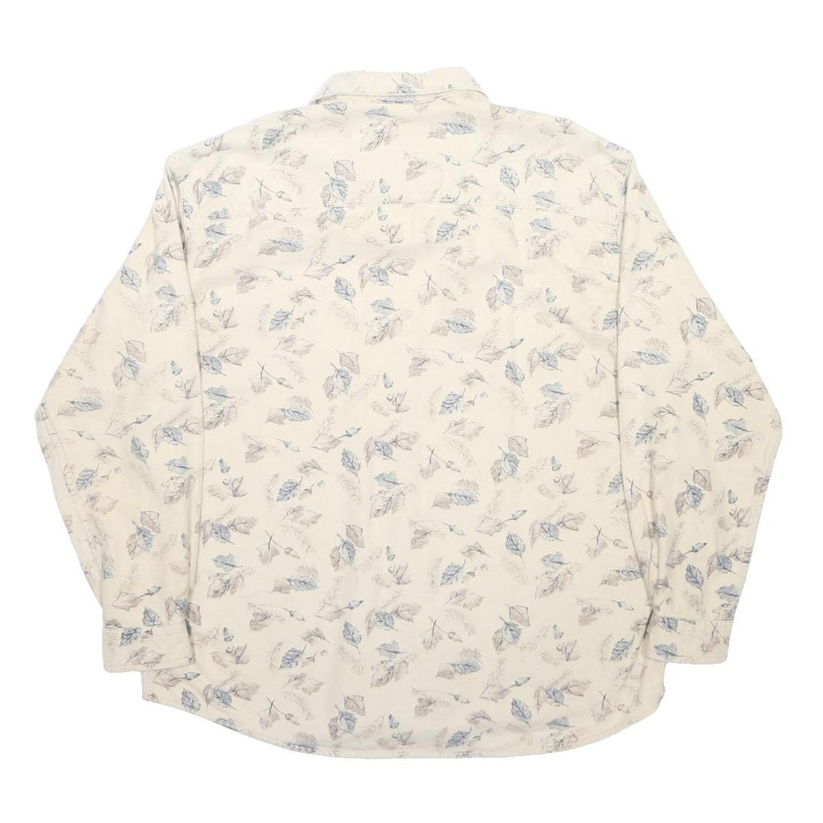 WOOLRICH Womens Cream & Blue Leaf Print Shirt L Cotton Casual Button-Up