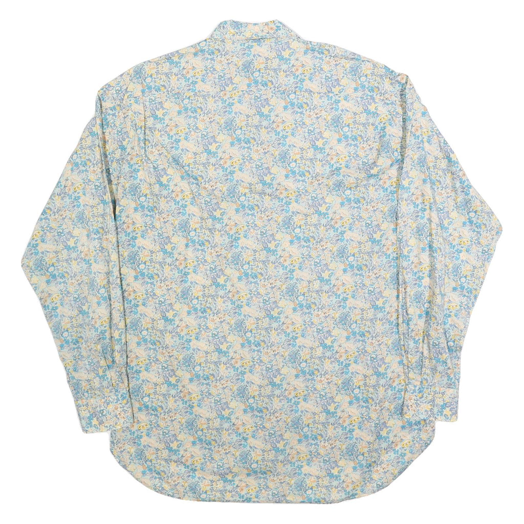 NETTELSTROTH Mens Blue & Cream Floral Cotton Blend Shirt XL Lightweight Casual