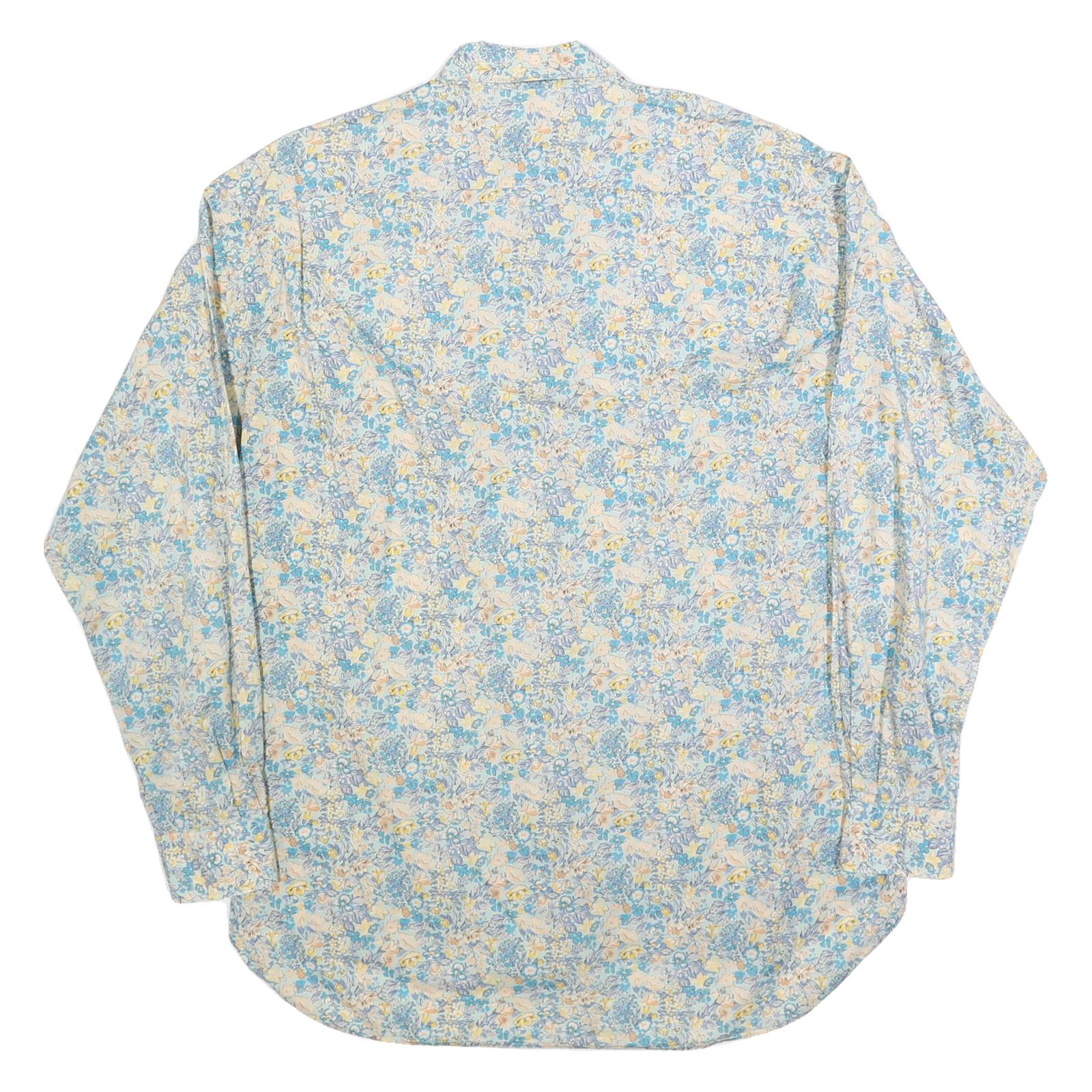 NETTELSTROTH Mens Blue & Cream Floral Cotton Blend Shirt XL Lightweight Casual