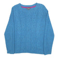 PER UNA Womens Blue Patterned Chunky Knit Crew Neck Jumper UK 18 Wool Blend