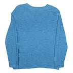 PER UNA Womens Blue Patterned Chunky Knit Crew Neck Jumper UK 18 Wool Blend