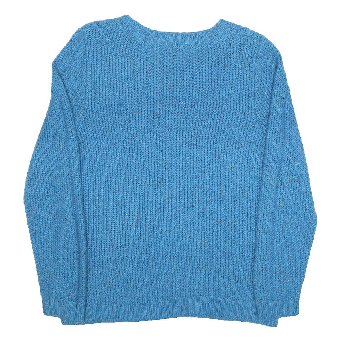 PER UNA Womens Blue Patterned Chunky Knit Crew Neck Jumper UK 18 Wool Blend