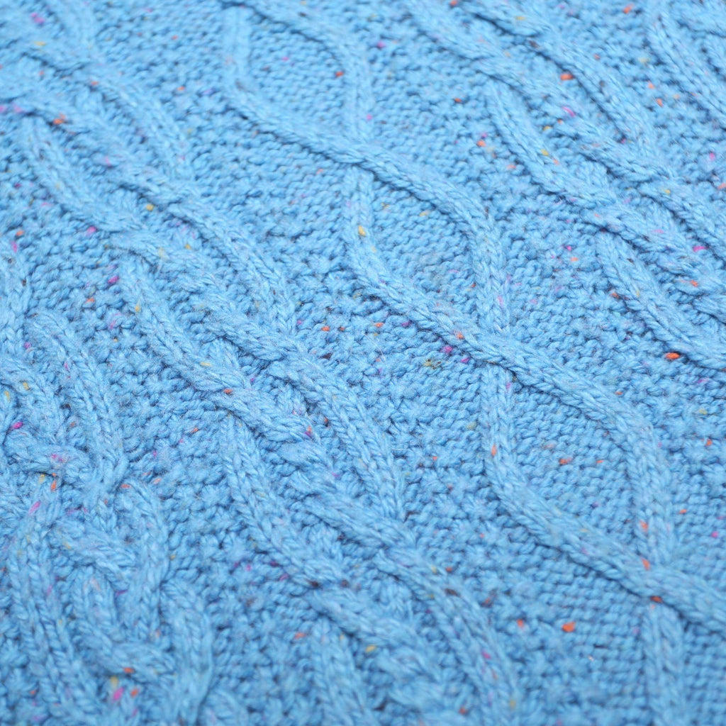 PER UNA Womens Blue Patterned Chunky Knit Crew Neck Jumper UK 18 Wool Blend
