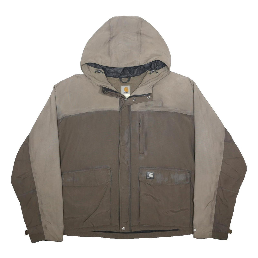 CARHARTT Mens Brown & Beige Nylon Hooded Zip Jacket 2XL Outdoor Waterproof