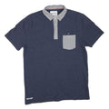 LAMBRETTA Mens Blue & Grey Button-Down Collar Short Sleeve Plain M Cotton Blend