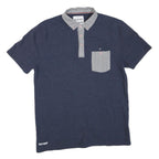 LAMBRETTA Mens Blue & Grey Button-Down Collar Short Sleeve Plain M Cotton Blend