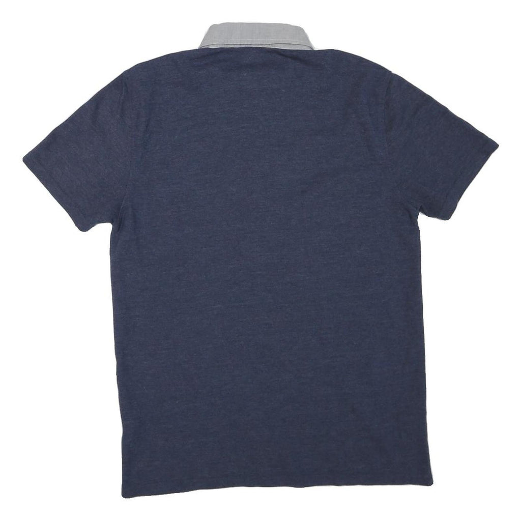 LAMBRETTA Mens Blue & Grey Button-Down Collar Short Sleeve Plain M Cotton Blend
