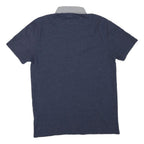 LAMBRETTA Mens Blue & Grey Button-Down Collar Short Sleeve Plain M Cotton Blend