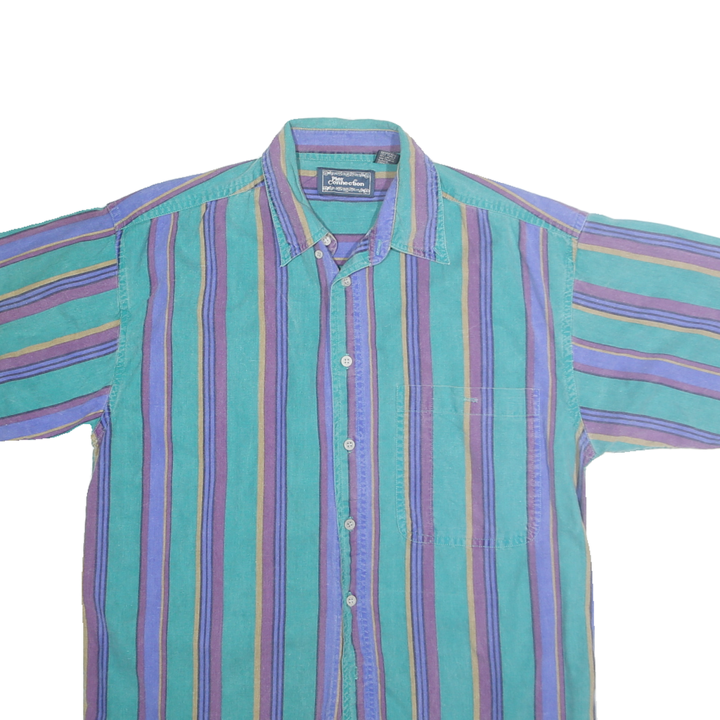 PIER CONNECTION Mens Green & Purple Cotton Stripe Shirt S Casual Button-Up