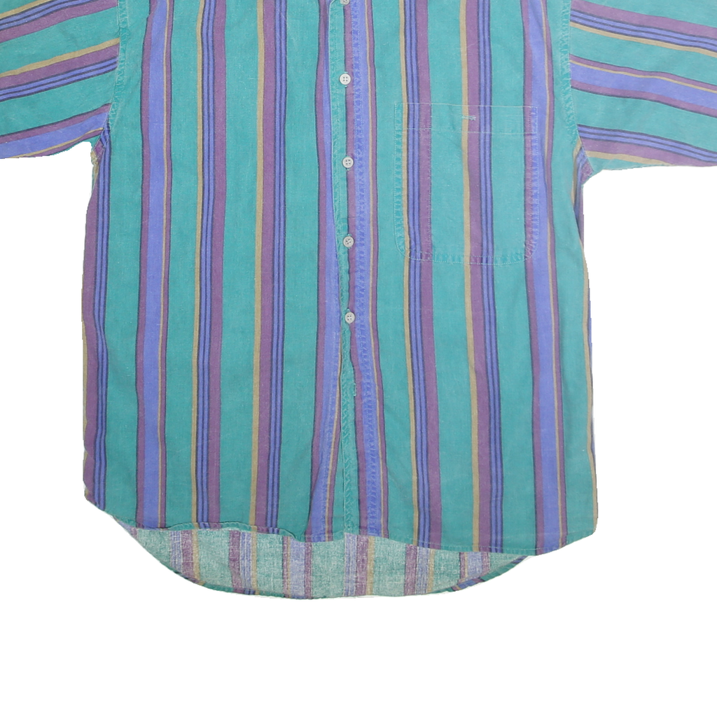 PIER CONNECTION Mens Green & Purple Cotton Stripe Shirt S Casual Button-Up