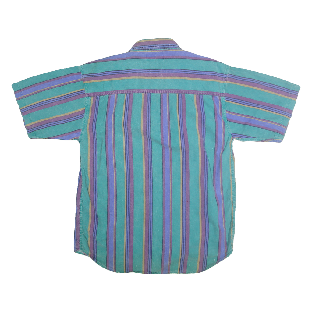 PIER CONNECTION Mens Green & Purple Cotton Stripe Shirt S Casual Button-Up